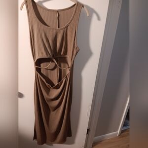 Sleeveless Cutout Ribbed Maxi Dress in Taupe